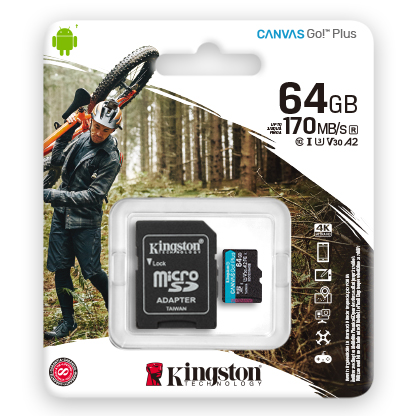 Kingston Canvas GO Plus Micro SDXC Card, Class 10 UHS-I 64Gb